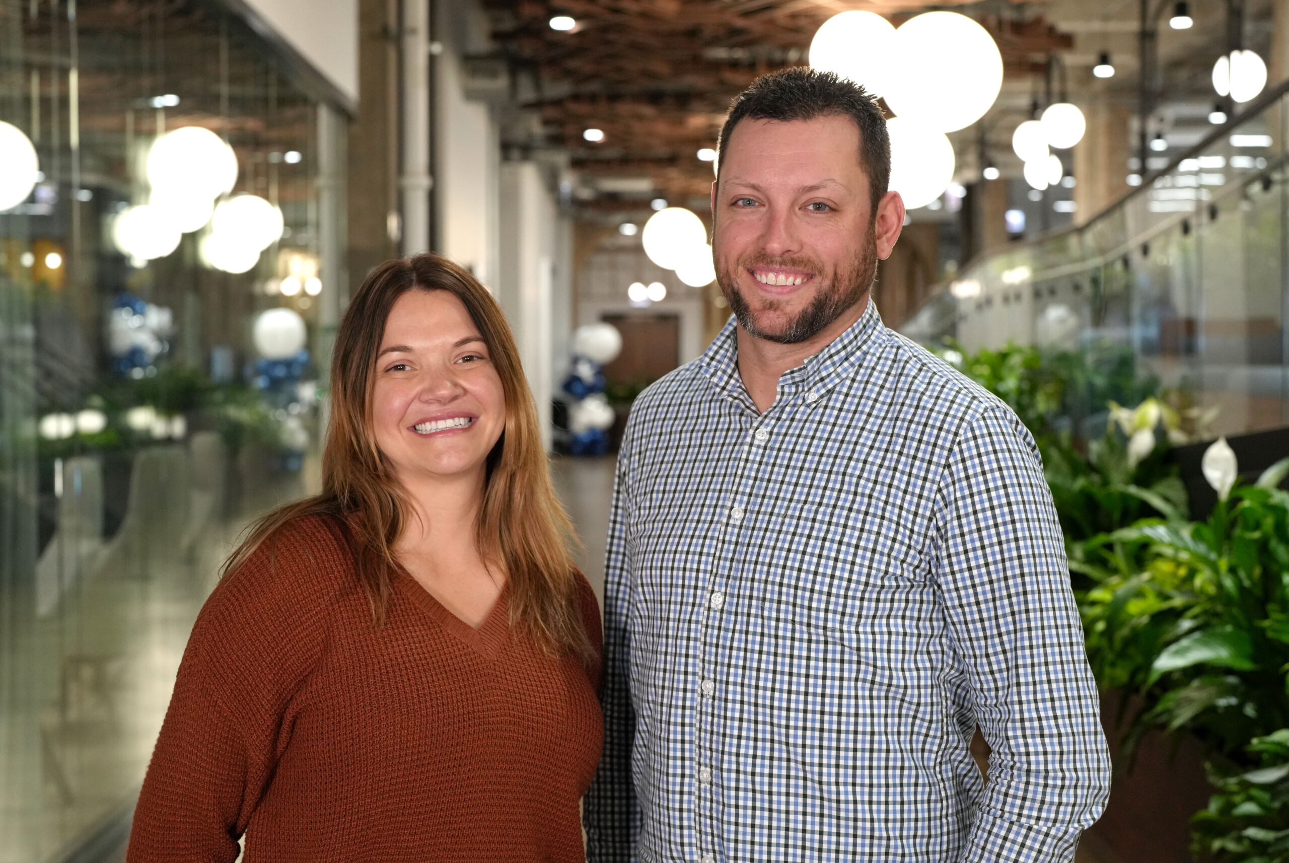 Kathy Dziedzic of Slate Demolition and Jason Watland of ECI inside the completed FHLBank Chicago office space.