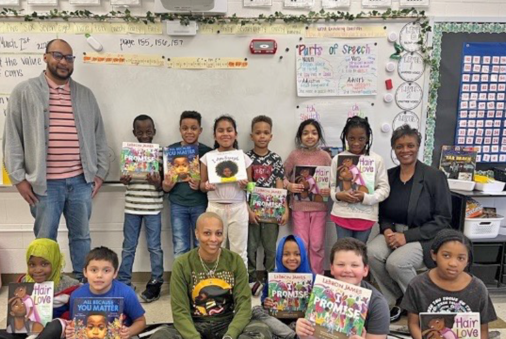 Figures 2 and 3: Students at Des Moines elementary schools received two books, each written by a Black or African American author. BEN visited the schools to deliver the books and read with the students.